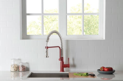 red kitchen faucet