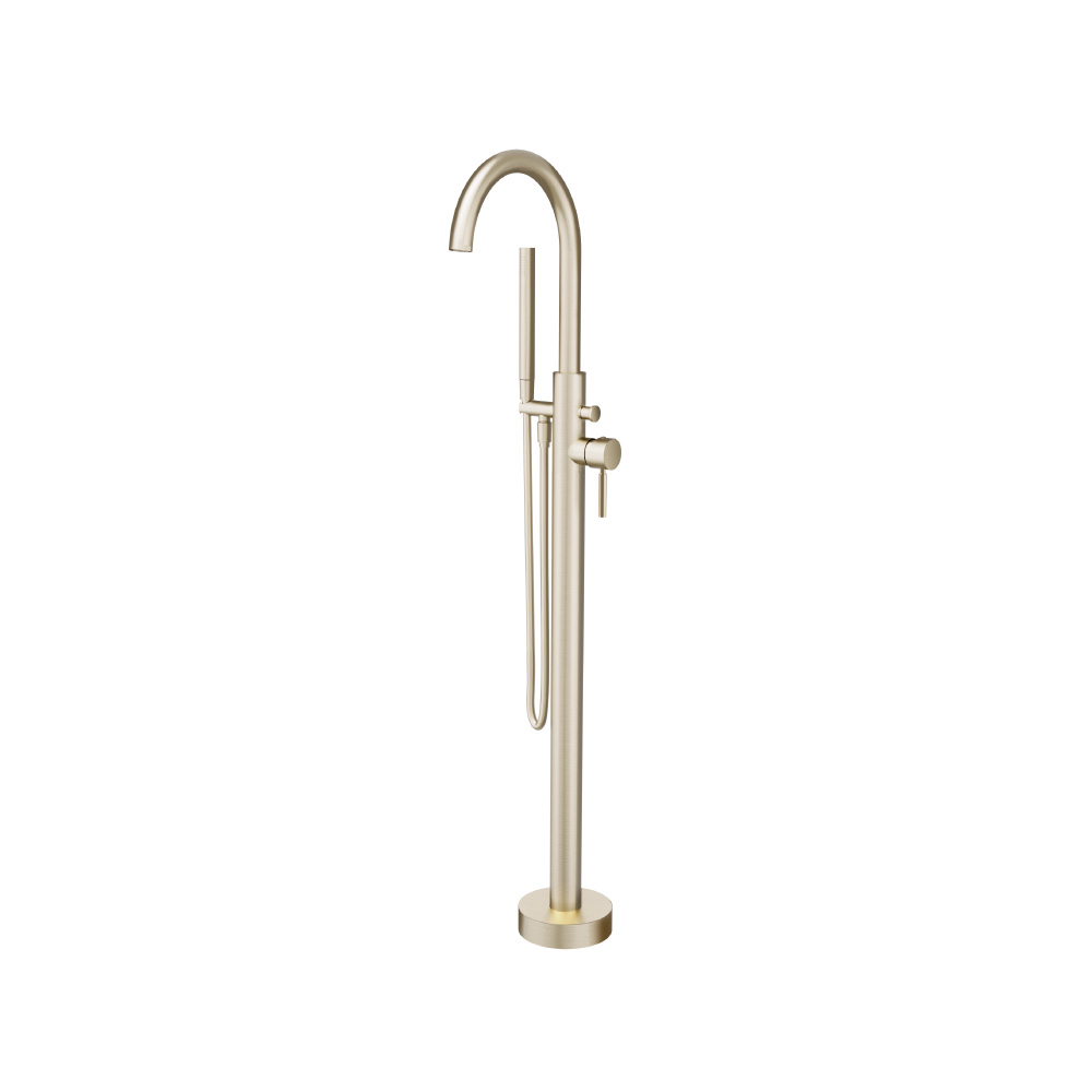 Freestanding Floor Mount Bathtub / Tub Filler With Hand Shower | Brushed Nickel PVD