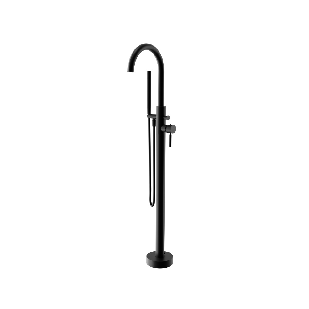 Freestanding Floor Mount Bathtub / Tub Filler With Hand Shower | Gloss Black