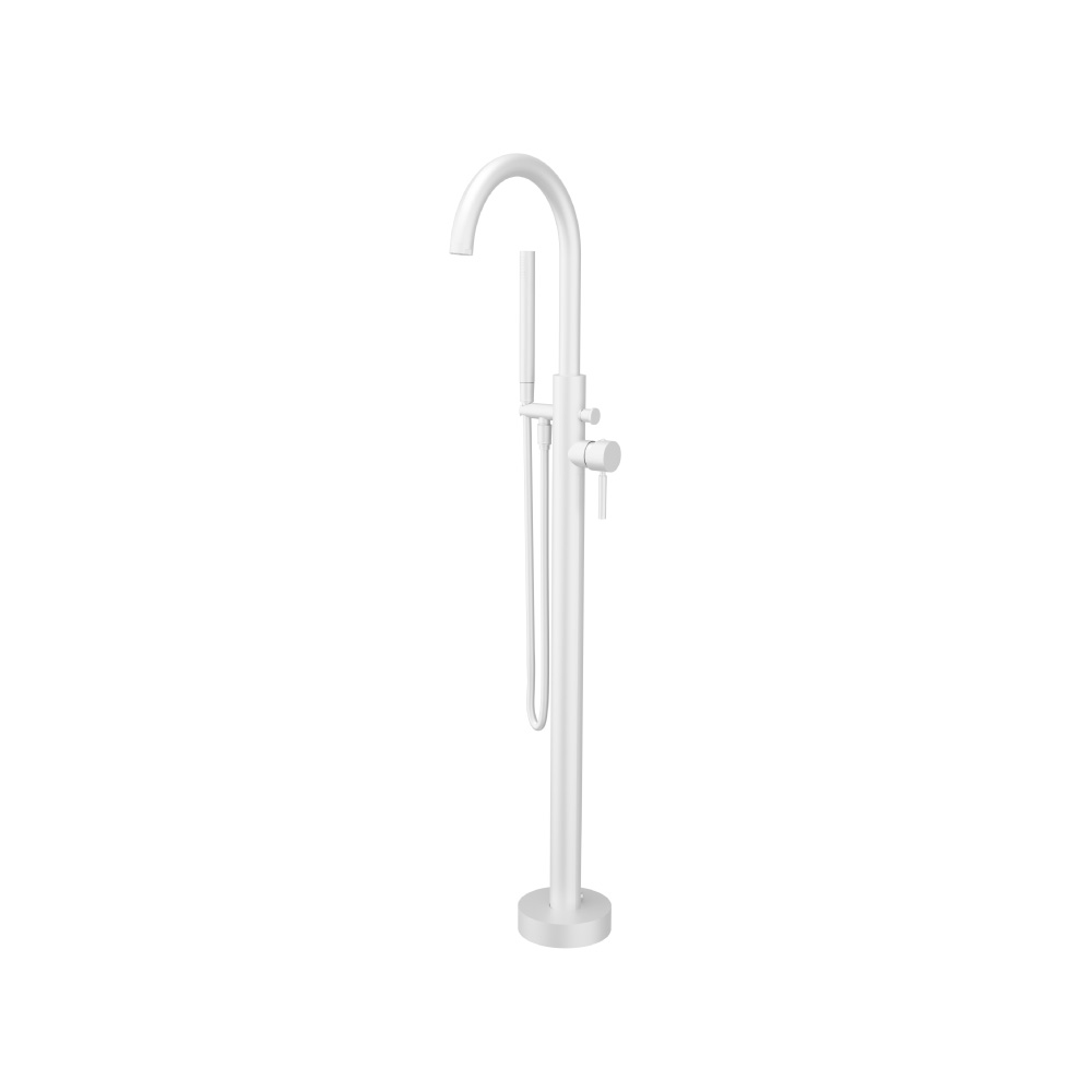 Freestanding Floor Mount Bathtub / Tub Filler With Hand Shower | Gloss White