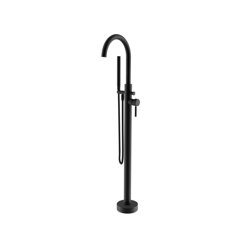 Freestanding Floor Mount Bathtub / Tub Filler With Hand Shower | Matte Black