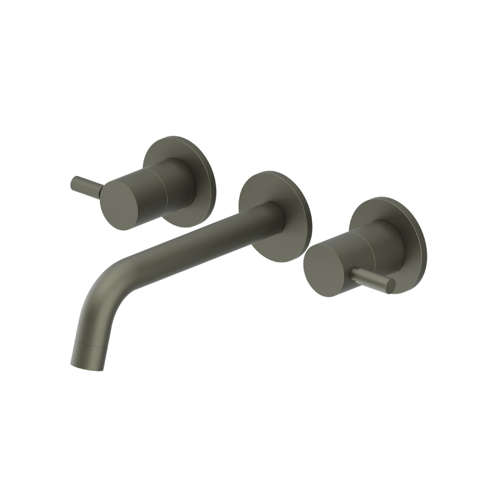 Two Handle Wall Mounted Bathroom Faucet | Gun Metal Grey