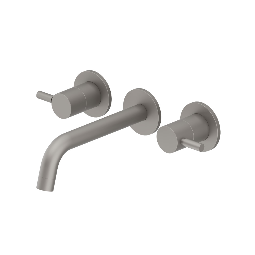 Two Handle Wall Mounted Bathroom Faucet | Steel Grey