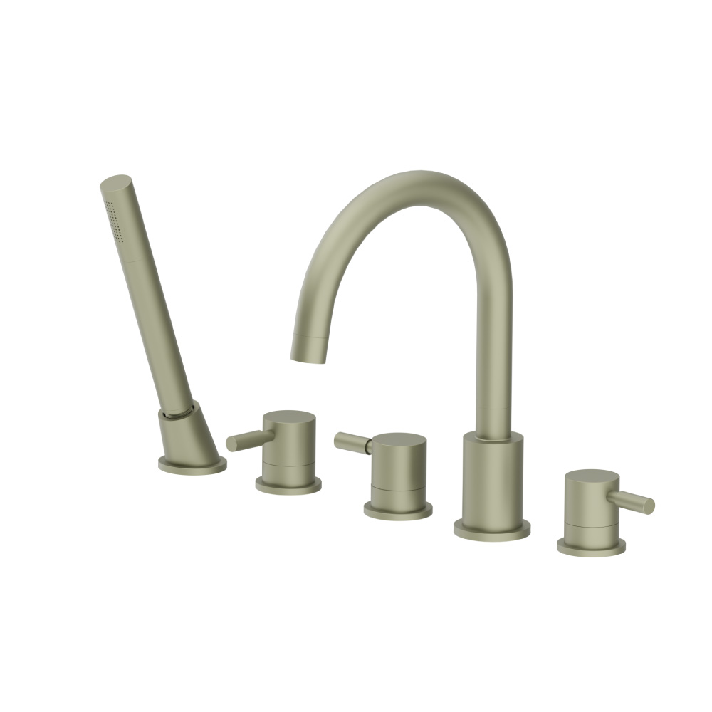 Five Hole Deck Mounted Roman Tub Faucet With Hand Shower | Army Green