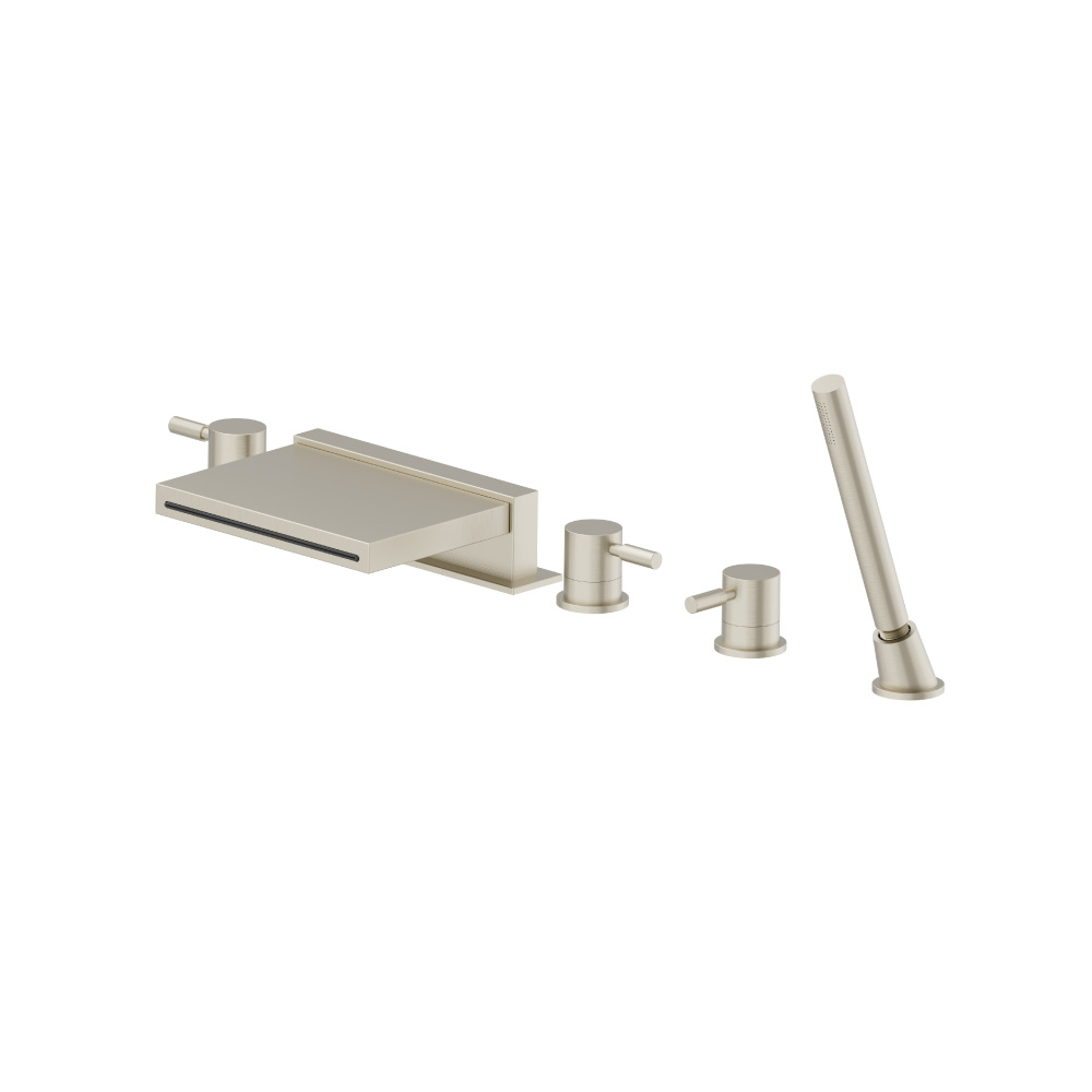 Five Hole Deck Mounted Cascade Flow Roman Tub Faucet With Hand Shower | Brushed Nickel PVD