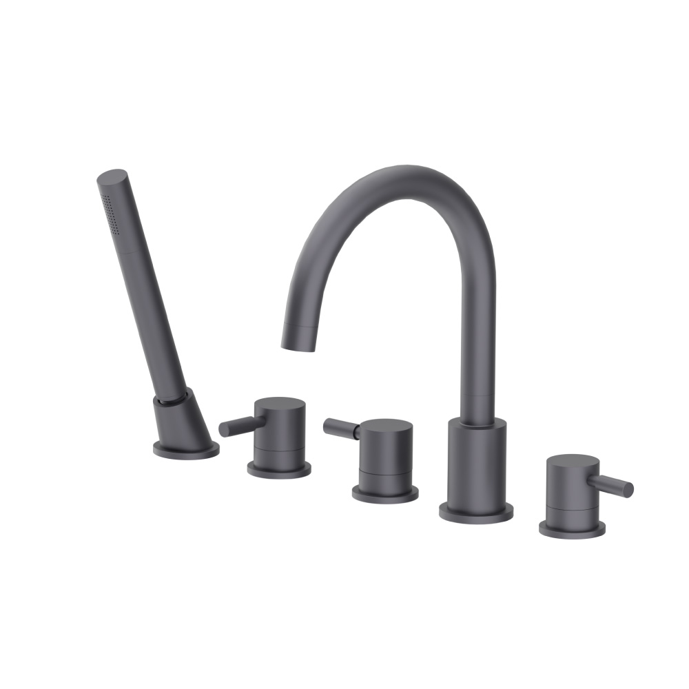Five Hole Deck Mounted Roman Tub Faucet With Hand Shower | Dark Grey