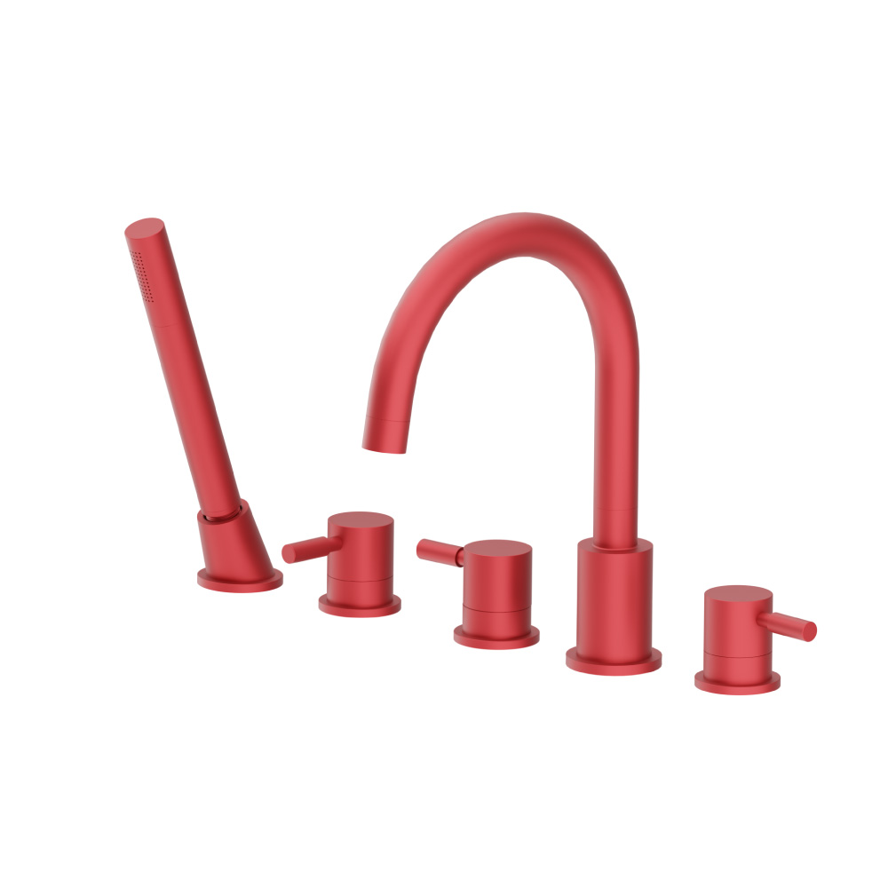 Five Hole Deck Mounted Roman Tub Faucet With Hand Shower | Deep Red