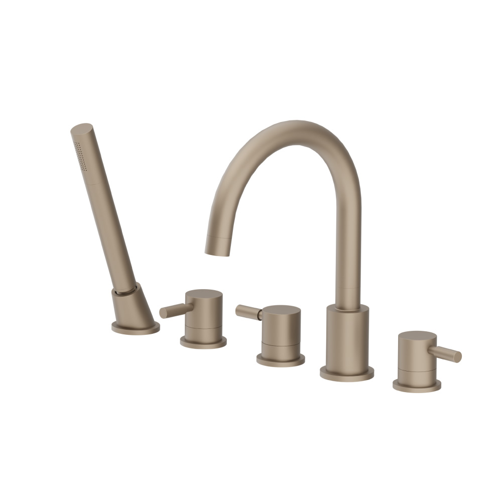 Five Hole Deck Mounted Roman Tub Faucet With Hand Shower | Dark Tan