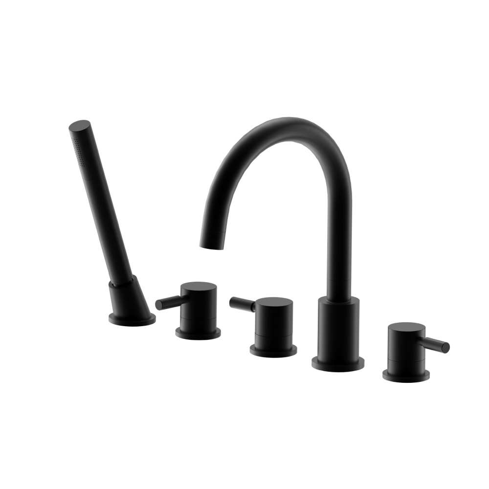 Five Hole Deck Mounted Roman Tub Faucet With Hand Shower | Gloss Black