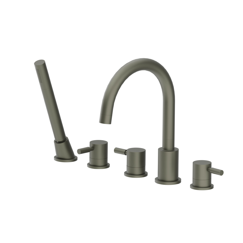 Five Hole Deck Mounted Roman Tub Faucet With Hand Shower | Gun Metal Grey