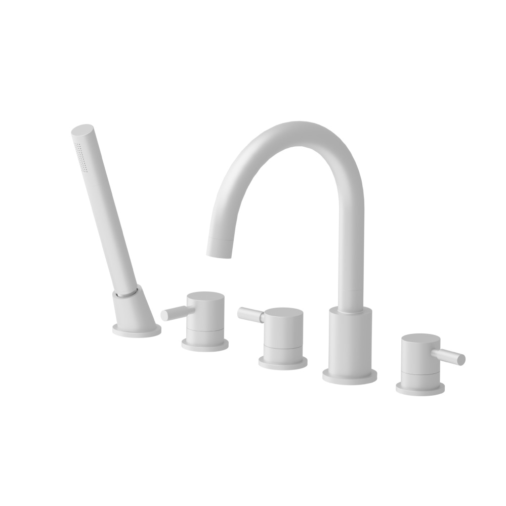 Five Hole Deck Mounted Roman Tub Faucet With Hand Shower | Gloss White