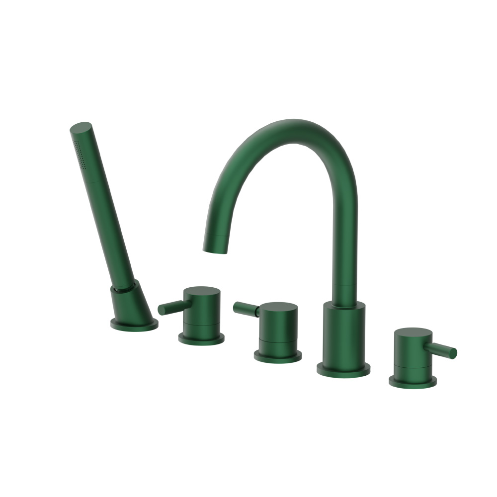 Five Hole Deck Mounted Roman Tub Faucet With Hand Shower | Leaf Green