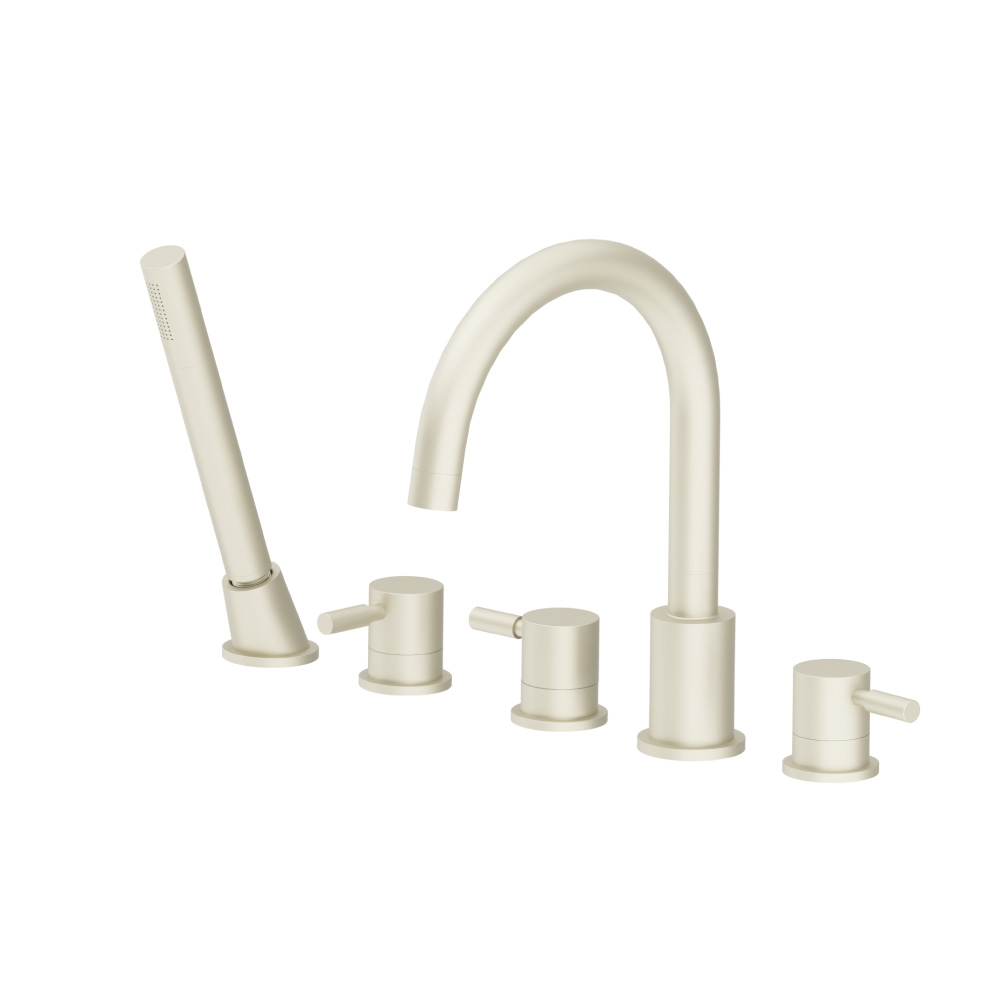 Five Hole Deck Mounted Roman Tub Faucet With Hand Shower | Light Tan