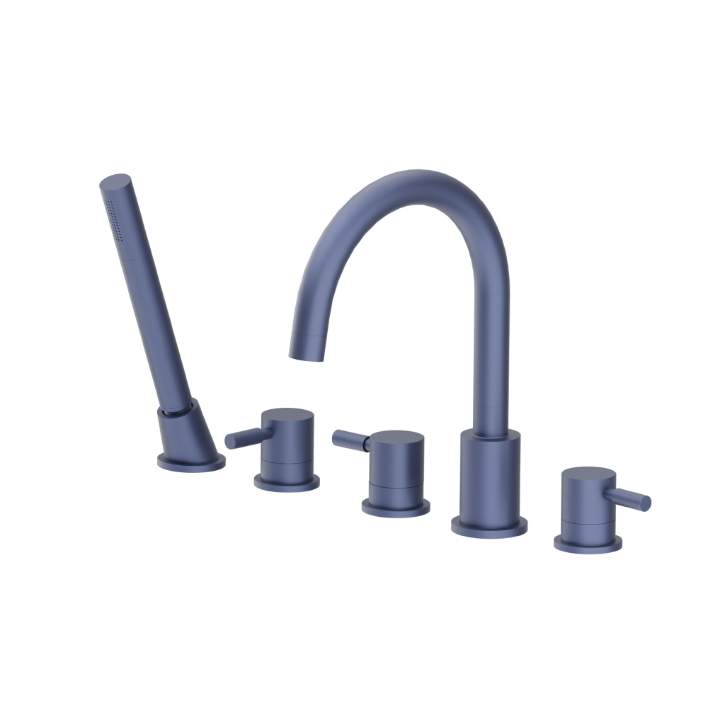 Five Hole Deck Mounted Roman Tub Faucet With Hand Shower | Navy Blue