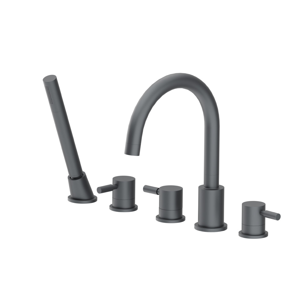Five Hole Deck Mounted Roman Tub Faucet With Hand Shower | Rock Grey