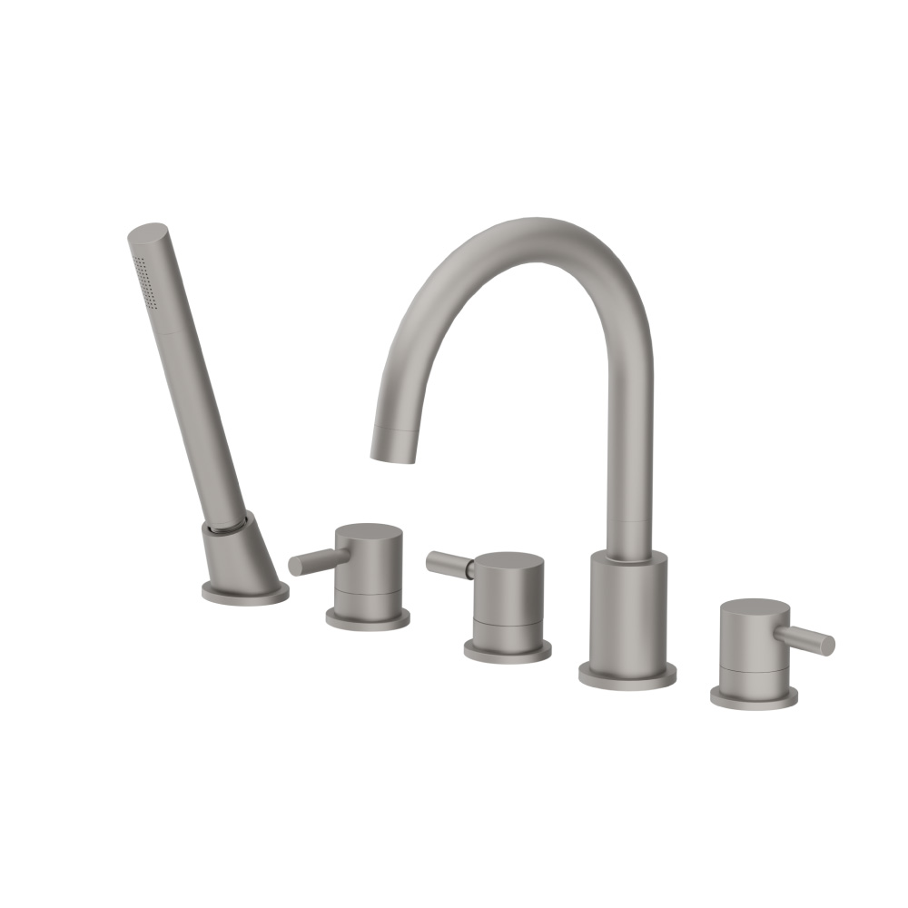 Five Hole Deck Mounted Roman Tub Faucet With Hand Shower | Steel Grey