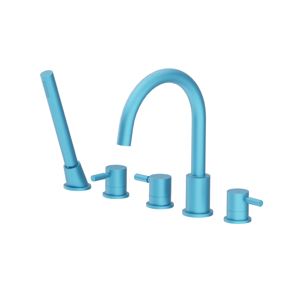 Five Hole Deck Mounted Roman Tub Faucet With Hand Shower | Sky Blue