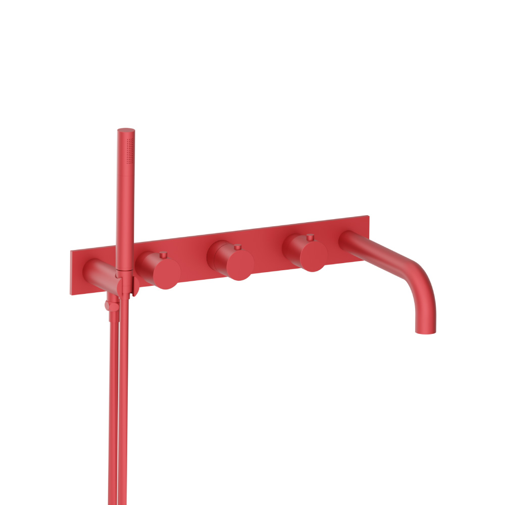 Wall Mount Tub Filler With Hand Shower | Deep Red