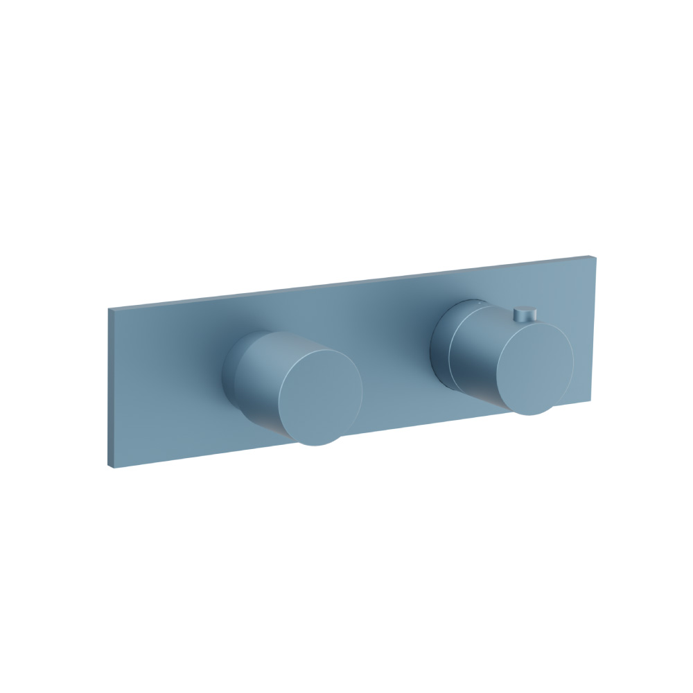 3/4" Horizontal Thermostatic Shower Valve & Trim - 3 Output | Blue Platinum