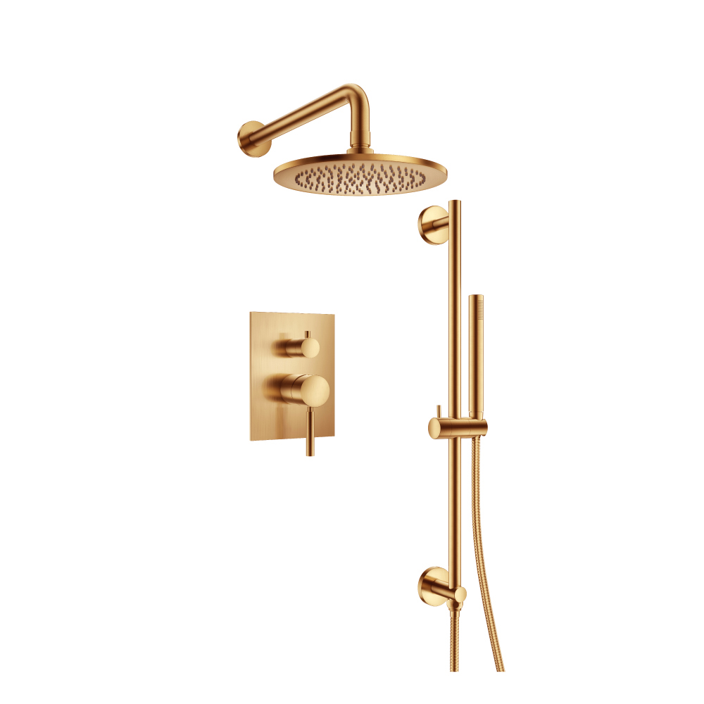 Two Output Shower Set With Shower Head, Hand Held And Slide Bar | Brushed Bronze PVD