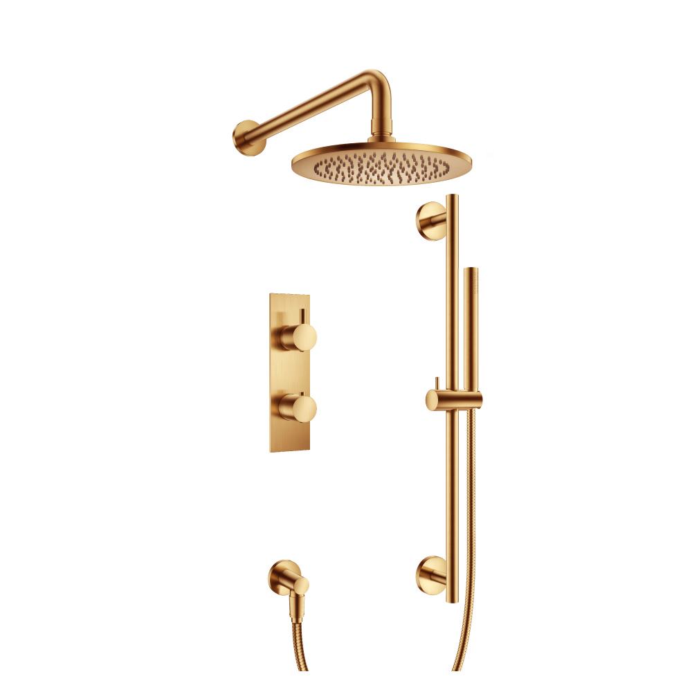 Two Output Shower Set With Shower Head, Hand Held And Slide Bar | Brushed Bronze PVD