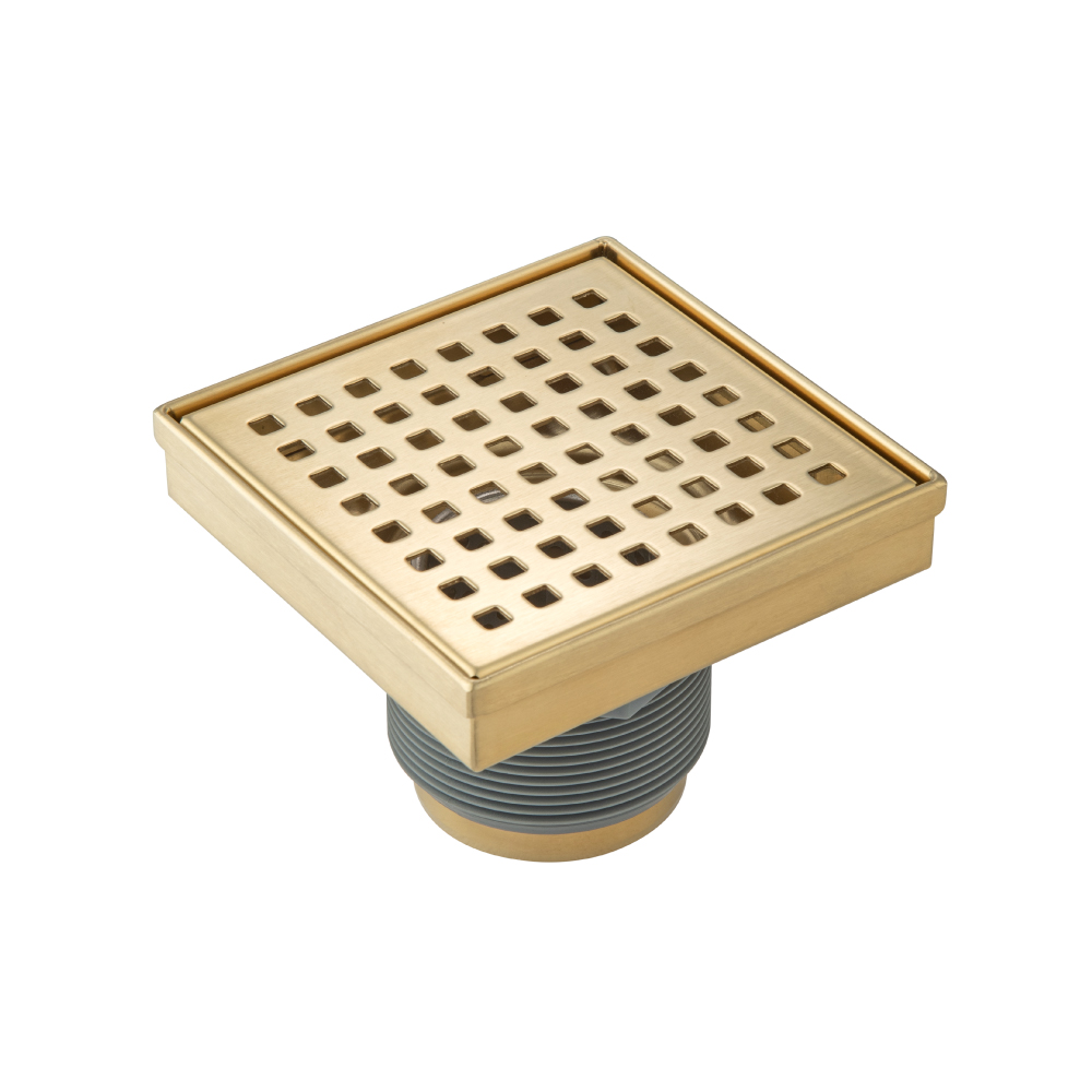 4" Decorative Floor Drain with 2" Outlet | Satin Brass PVD