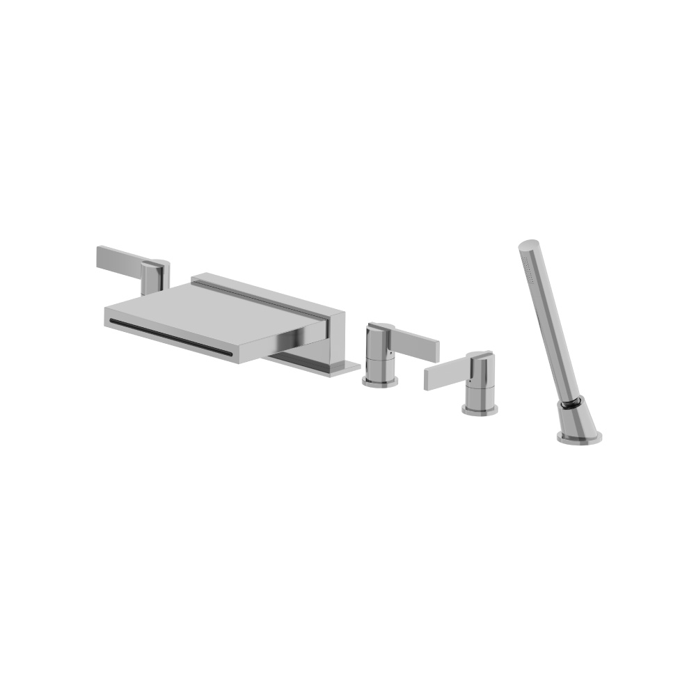 Five Hole Deck Mounted Cascade Flow Roman Tub Faucet With Hand Shower | Chrome