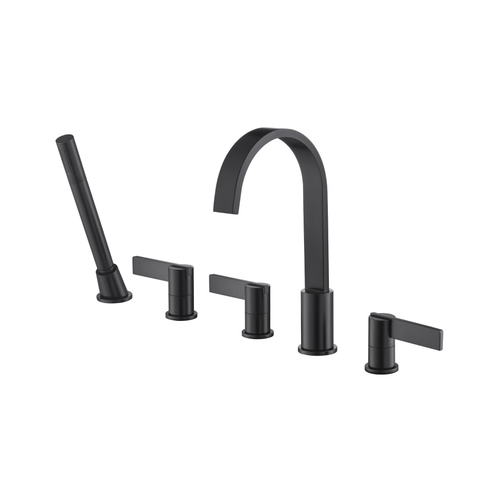 Waterfall Deck-Mount Roman Tub Faucet with Handshower in Matte Black
