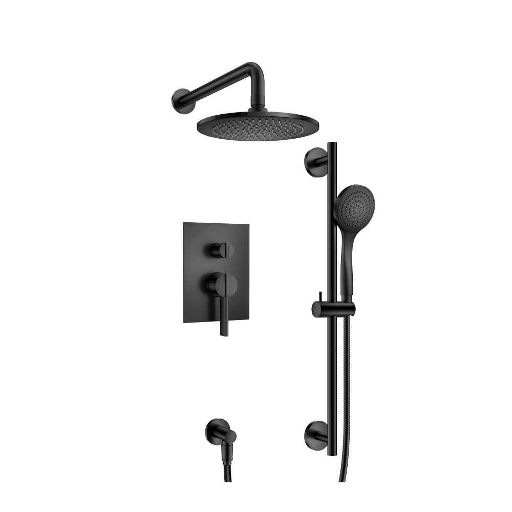 Two Output Shower Set With Shower Head, Hand Held And Slide Bar | Matte Black