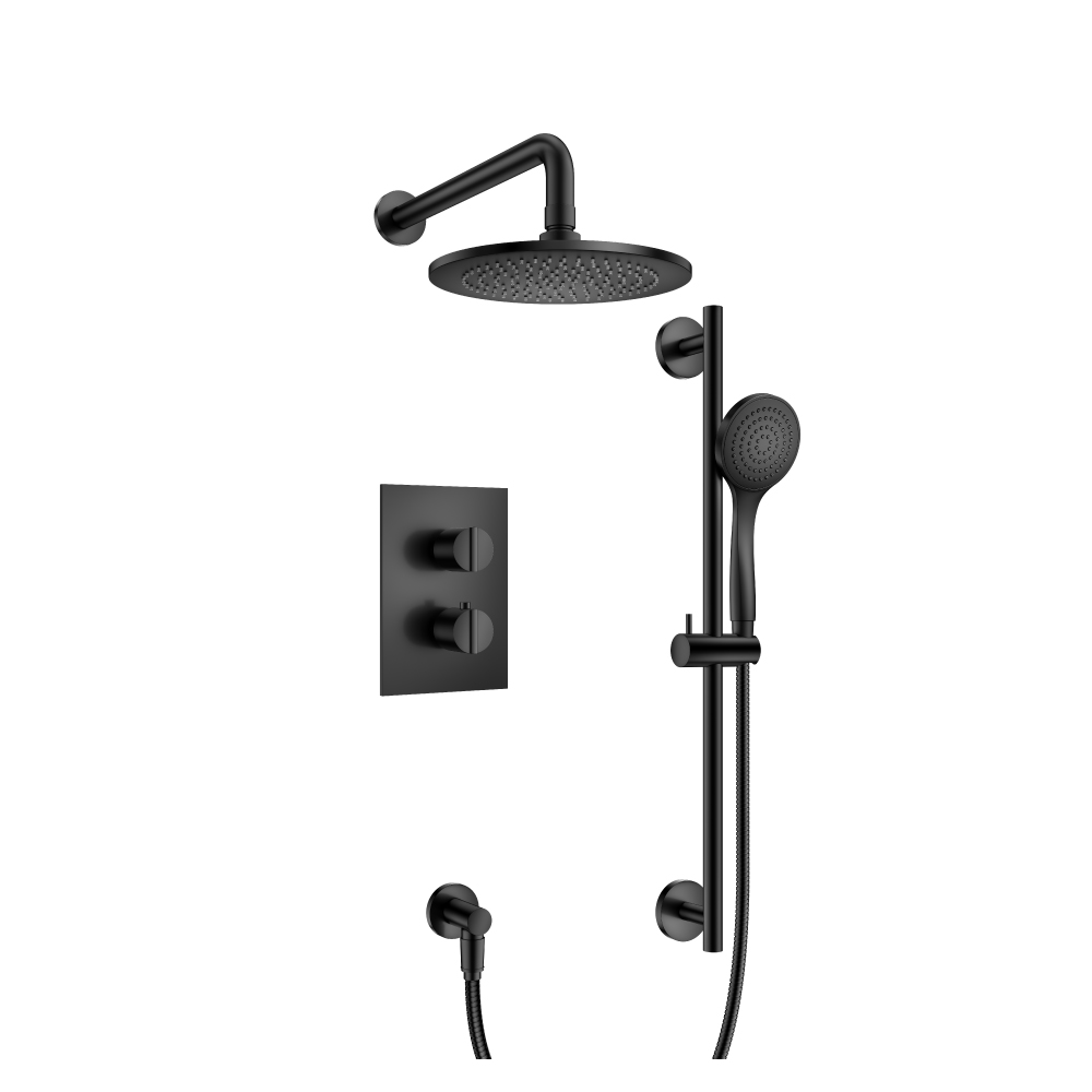 Two Output Shower Set With Shower Head, Hand Held And Slide Bar | Matte Black