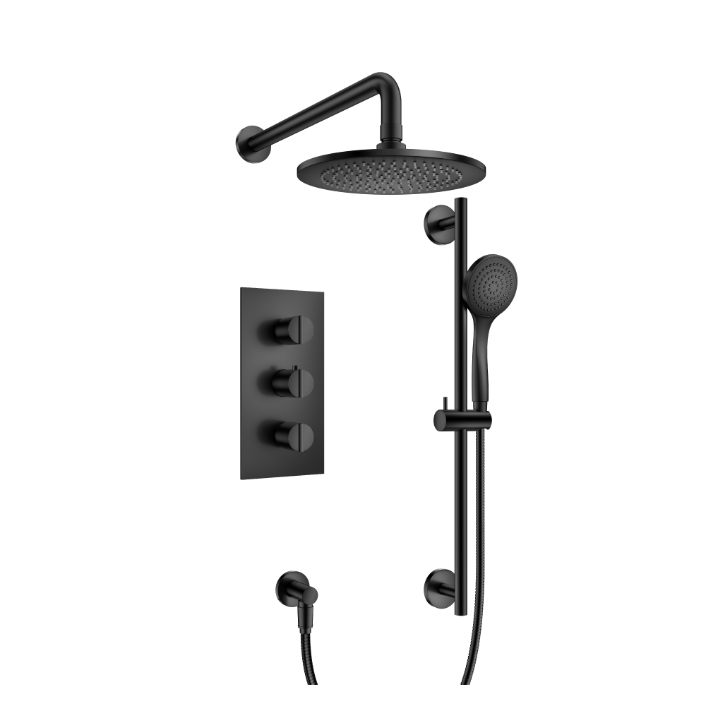 Two Output Shower Set With Shower Head, Hand Held And Slide Bar | Matte Black