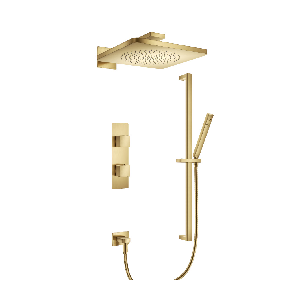 Two Output Shower Set With Shower Head, Hand Held And Slide Bar | Satin Brass PVD