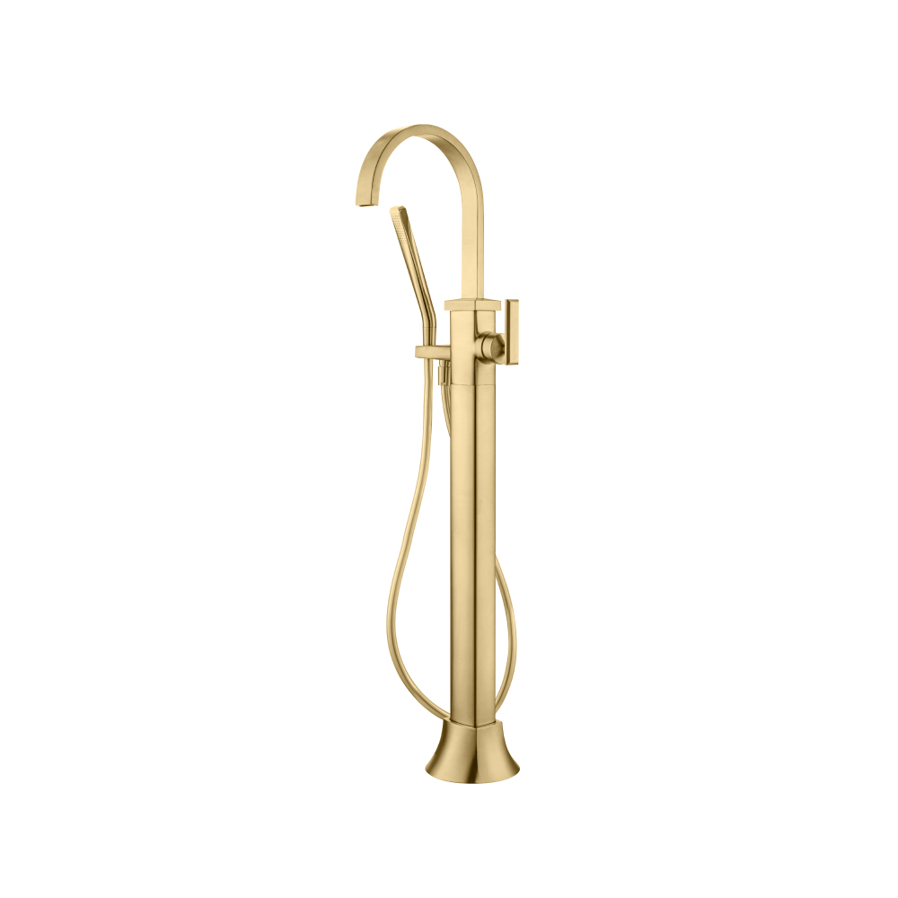 Freestanding Floor Mount Bathtub / Tub Filler With Hand Shower | Satin Brass PVD