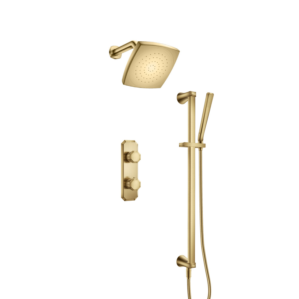 Two Output Shower Set With Shower Head, Hand Held And Slide Bar | Satin Brass PVD