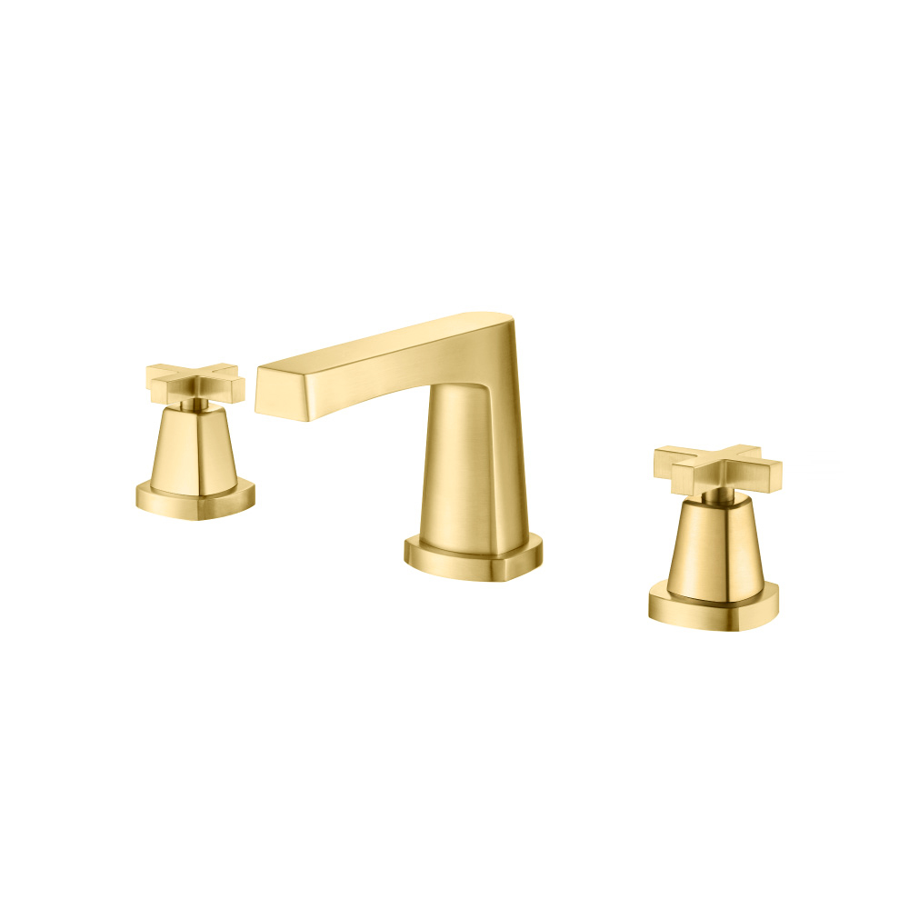 Three Hole 8" Widespread Two Handle Bathroom Faucet | Satin Brass PVD