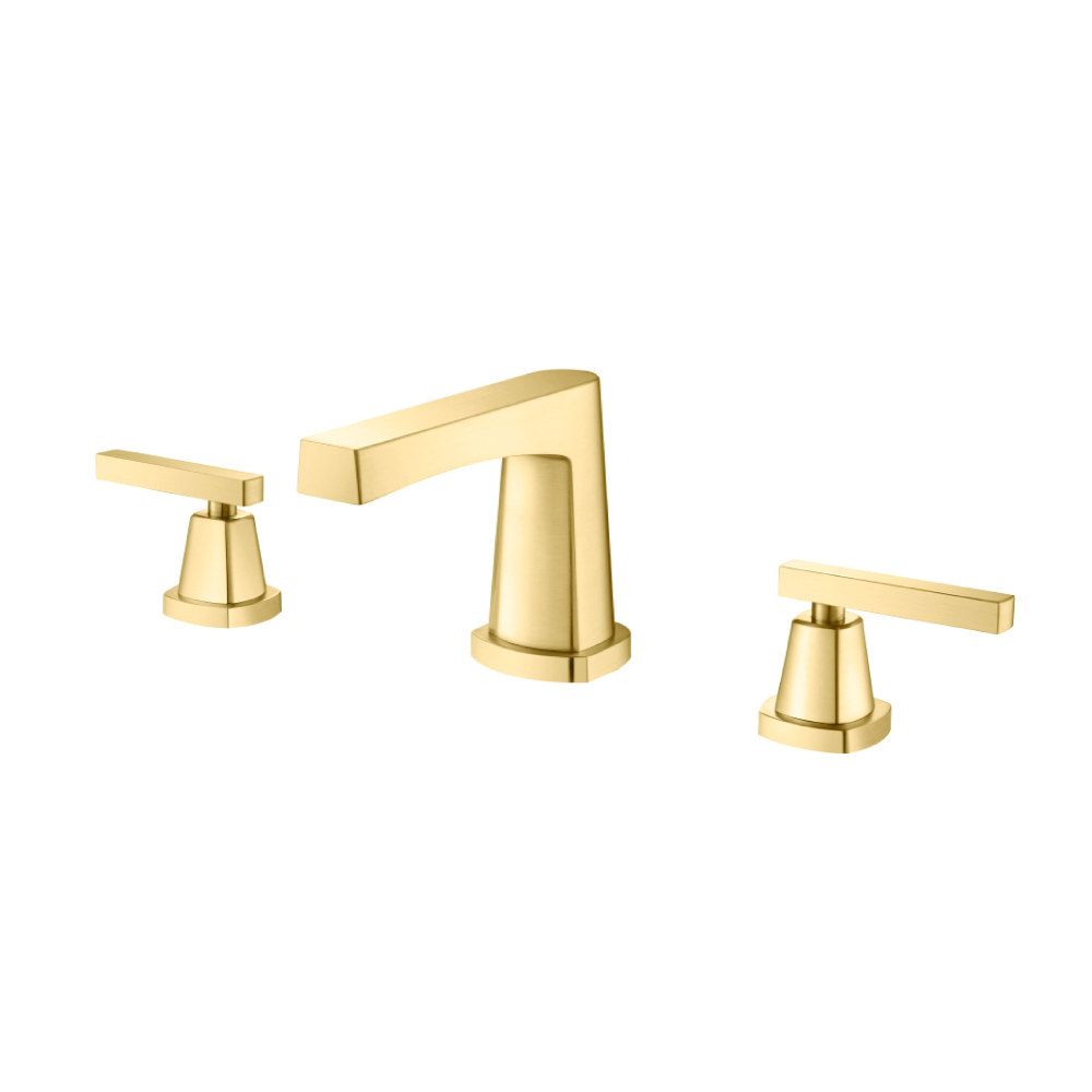 Three Hole 8" Widespread Two Handle Bathroom Faucet | Satin Brass PVD