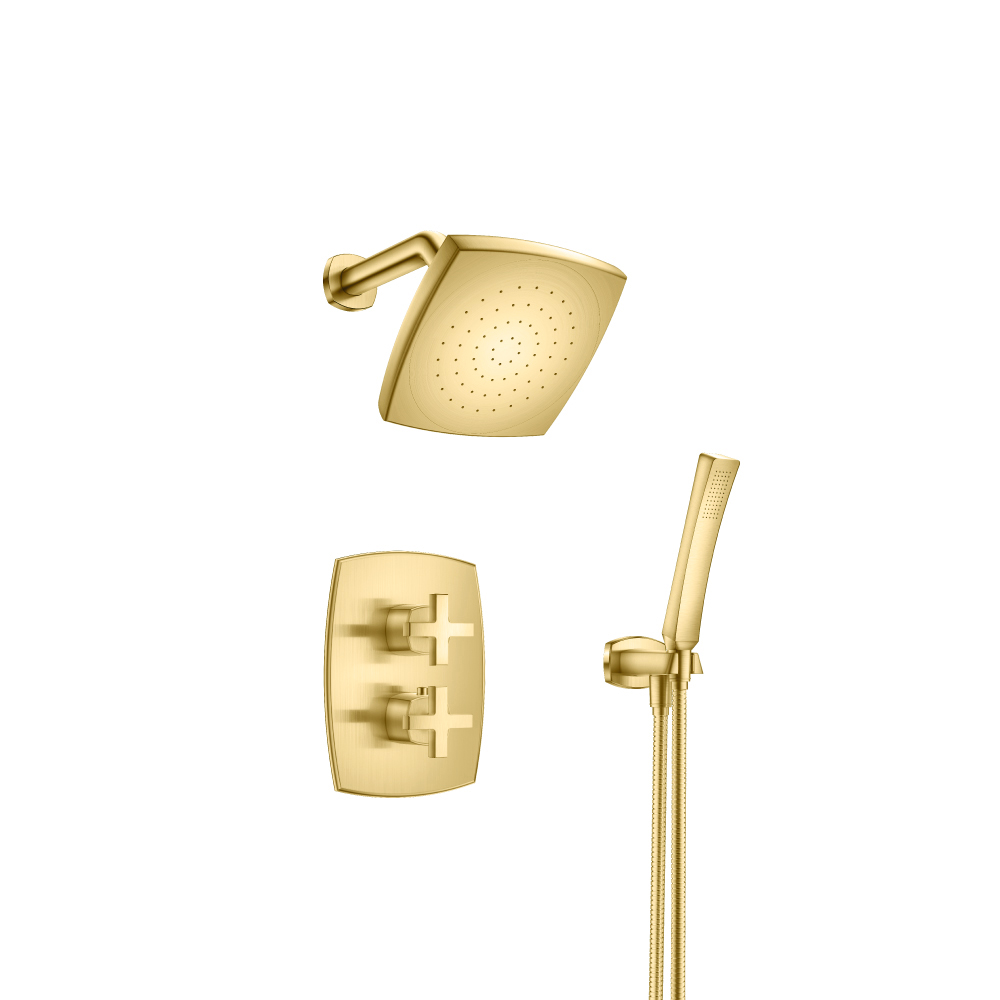 Two Output Shower Set With Shower Head And Hand Held | Satin Brass PVD