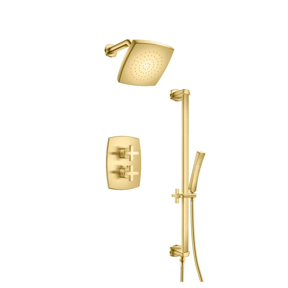 Two Output Shower Set With Shower Head, Hand Held And Slide Bar | Satin Brass PVD