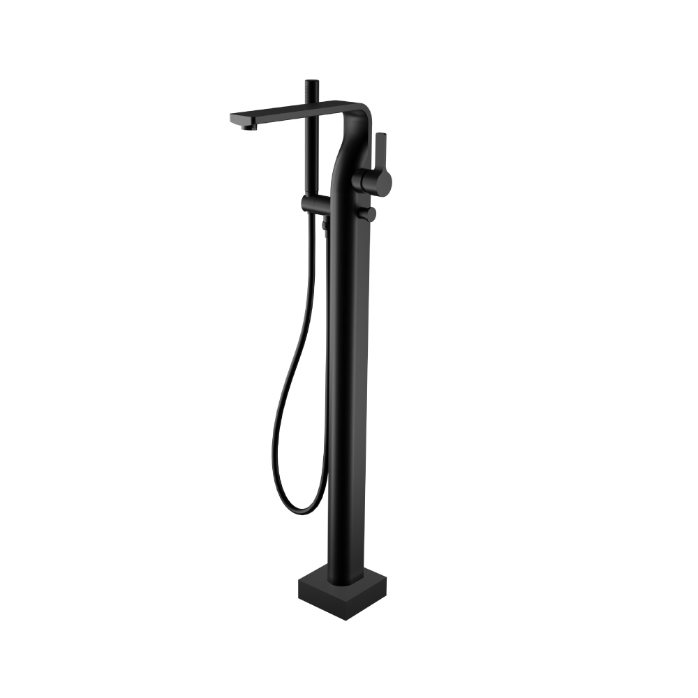 Freestanding Floor Mount Bathtub / Tub Filler With Hand Shower | Gloss Black