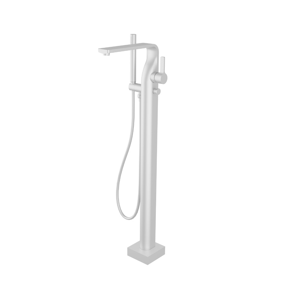 Freestanding Floor Mount Bathtub / Tub Filler With Hand Shower | Gloss White