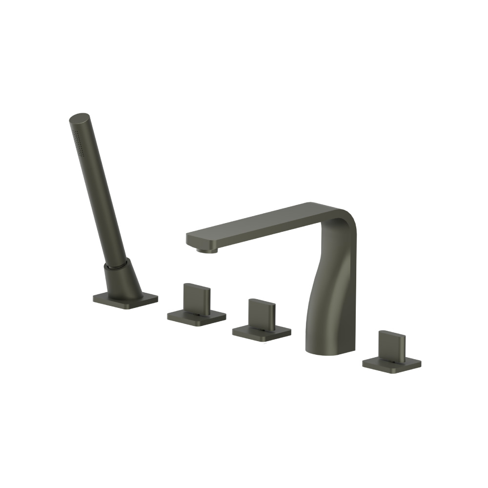 Five Hole Deck Mounted Roman Tub Faucet With Hand Shower | Dark Green