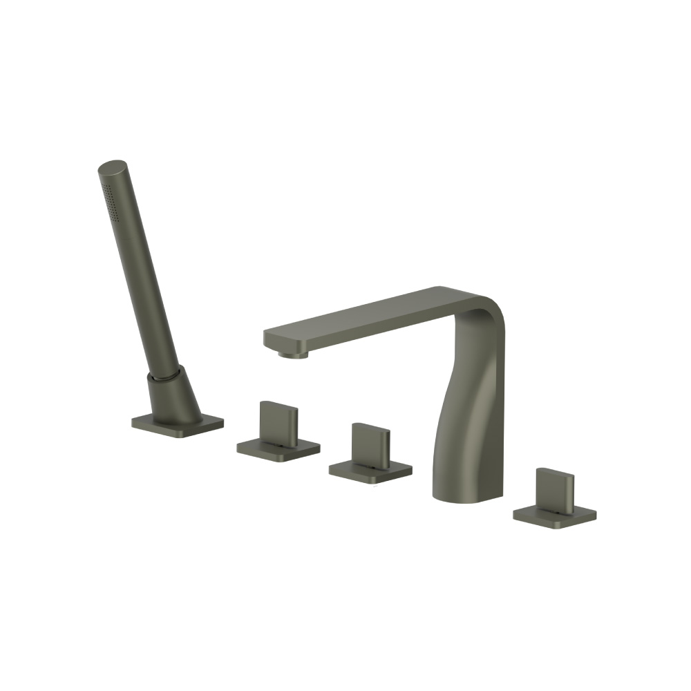 Five Hole Deck Mounted Roman Tub Faucet With Hand Shower | Gun Metal Grey