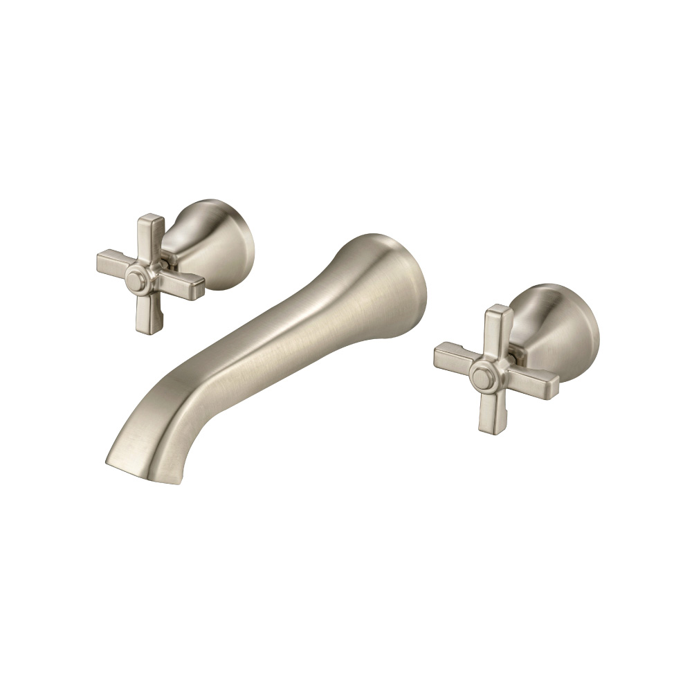 Two Handle Wall Mounted Bathroom Faucet | Brushed Nickel PVD