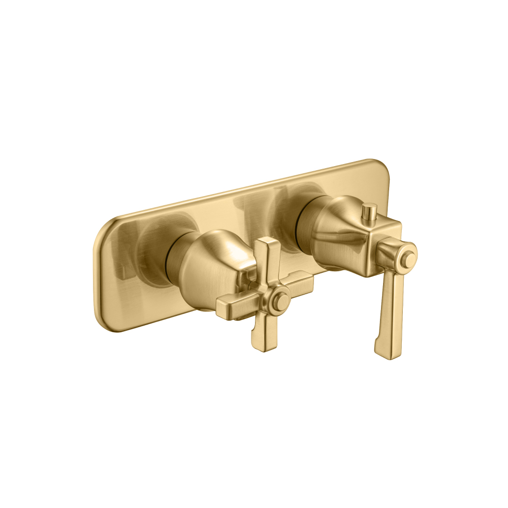 3/4" Horizontal Thermostatic Shower Valve & Trim - 2 Output | Satin Brass PVD