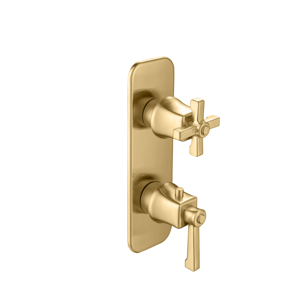 3/4" Thermostatic Shower Valve & Trim  - 3-Output | Satin Brass PVD