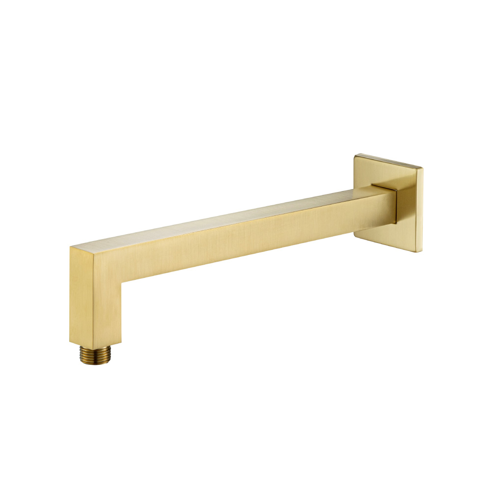 Wall Mount Square Shower Arm - 12" (300mm) - With Flange | Satin Brass PVD