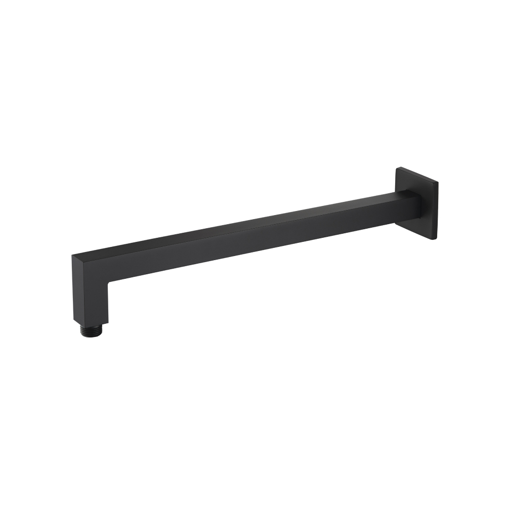 Wall Mount Square Shower Arm - 16" (400mm) - With Flange | Matte Black