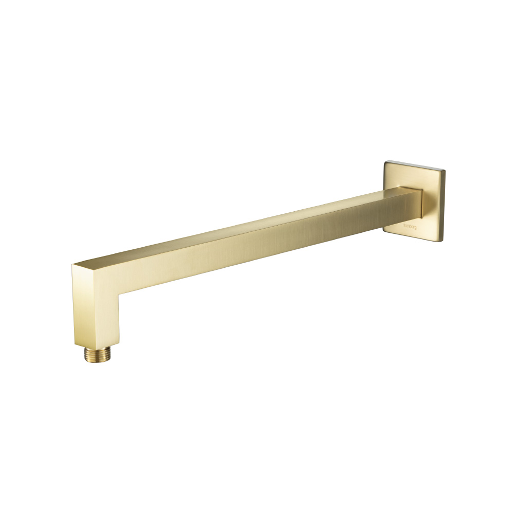 Wall Mount Square Shower Arm - 16" (400mm) - With Flange | Satin Brass PVD