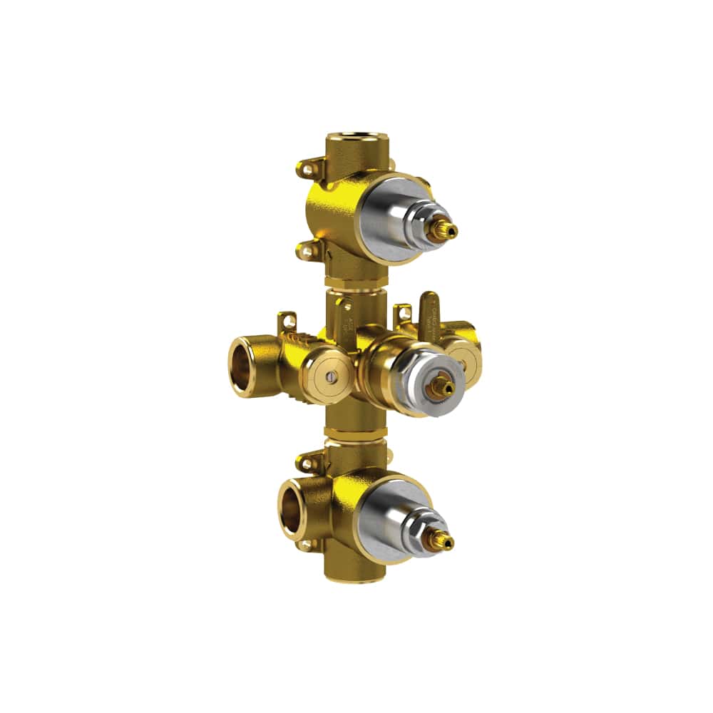 3/4" Thermostatic Valve - 4 Outputs | Rough Brass
