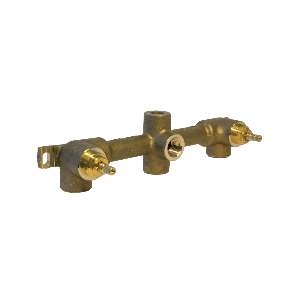 1/2" Wall Mount Two Handle Valve | Rough Brass